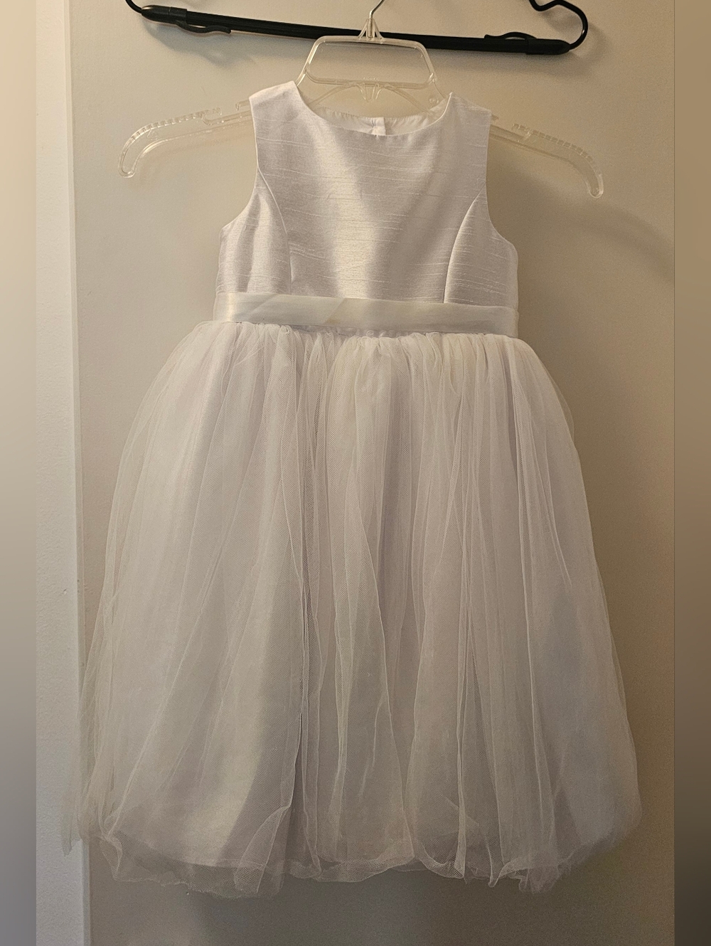 White Tulle Flower Girl Dress by David's Bridal featuring tulle skirt & ribbon